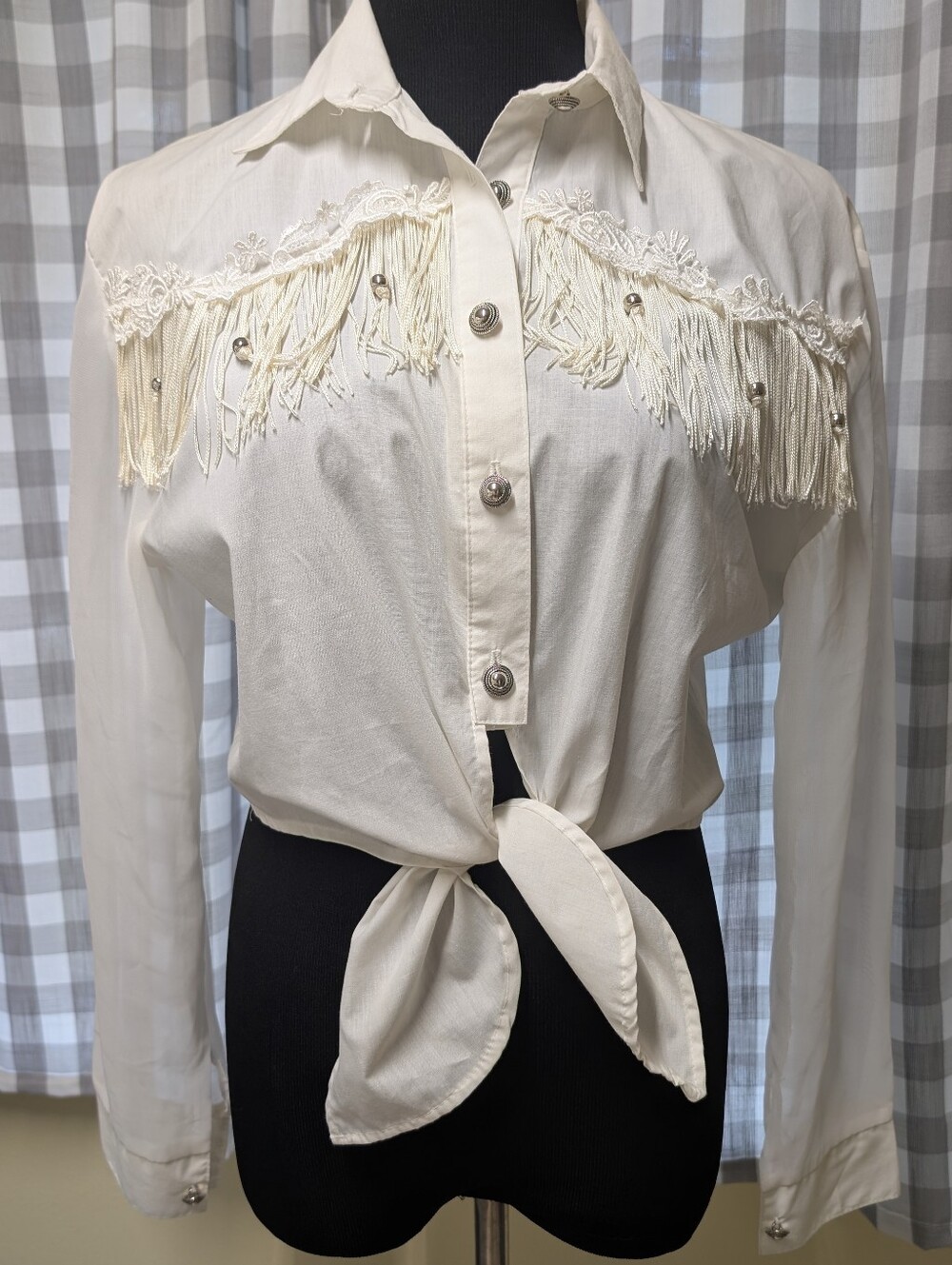 Judy Knapp White Fringe Shirt Ladies Western Wear Size Medium
